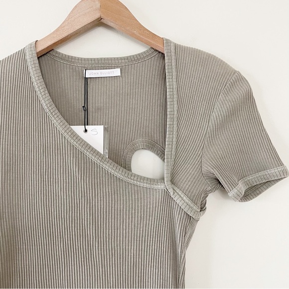 JOHN ELLIOTT Asymmetrical Neck Top Cotton Rib In Brush - Picture 4 of 13